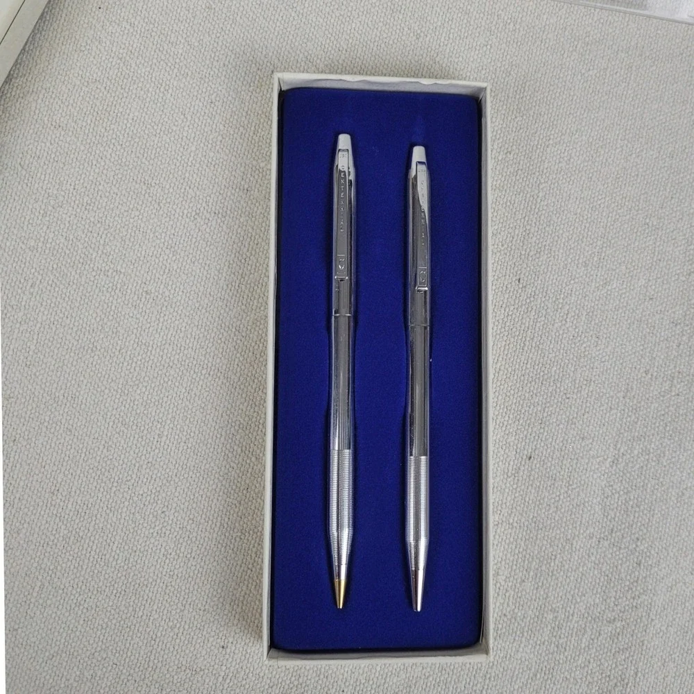 Vintage Montgomery Ward Centennial Pen and Pencil Set Silver Tone Original Box‎
